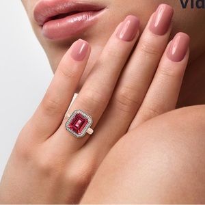 Pure pink mystic Topaz white Zircon Halo ring RG over sterling silver 4.5ctw.